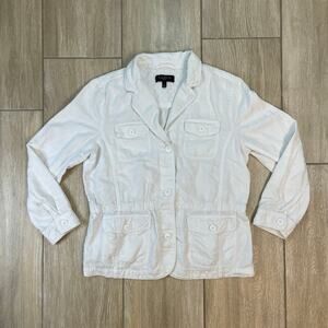 Talbots Linen Blend Jacket Womens Large White Utility Blazer Belted